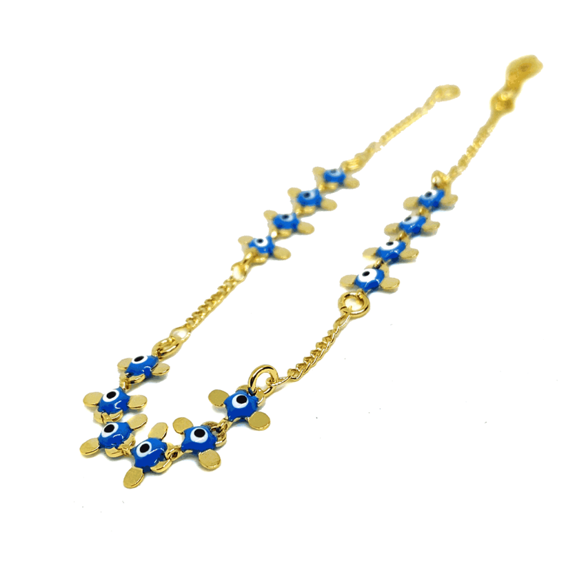 (mbra-618-h6-1) Gold Overlay Light Blue Evil Eye Bracelet.