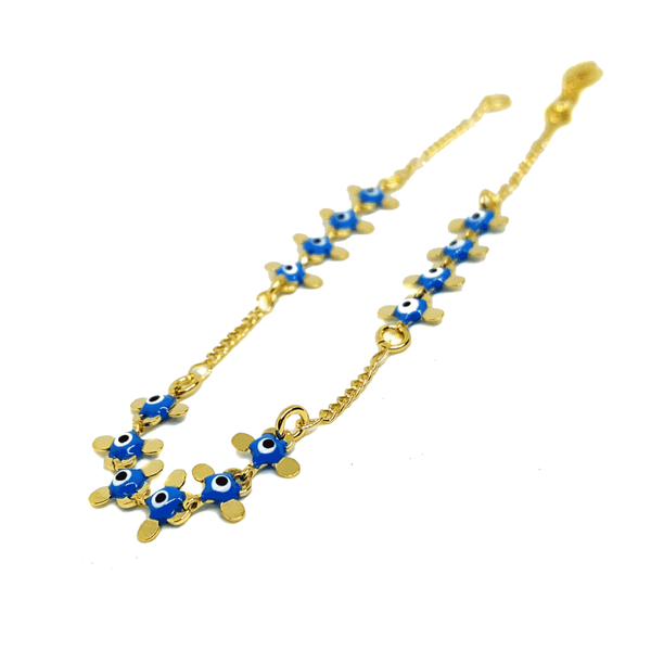 (mbra-618-h6-1) Gold Overlay Light Blue Evil Eye Bracelet.