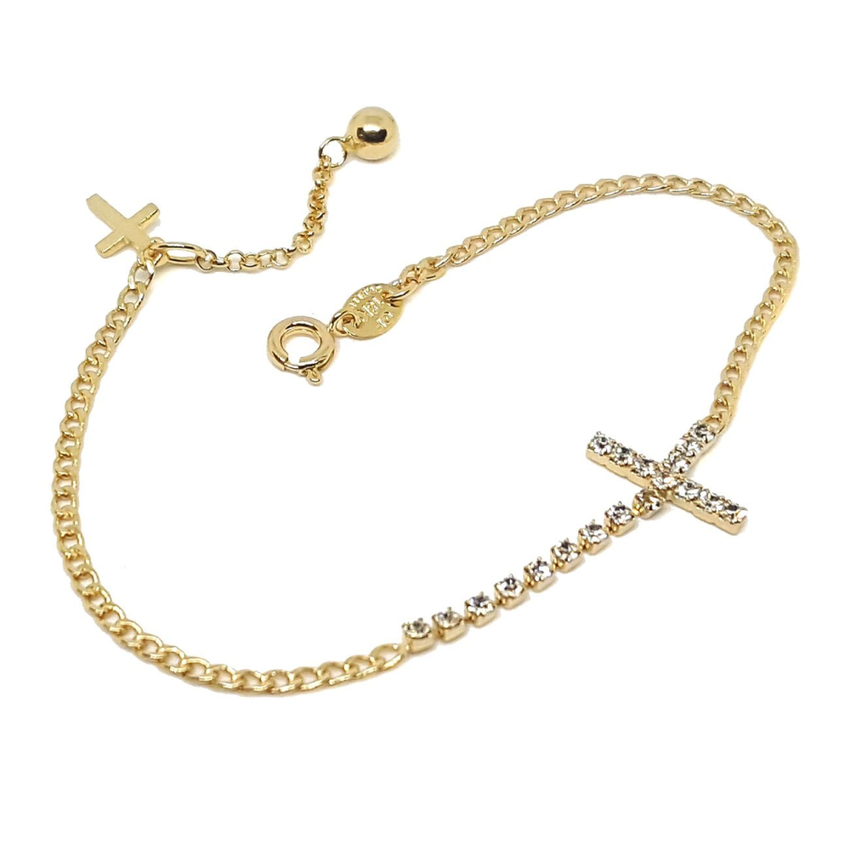 (1-0667-1-h5) Gold filled Crystals Cross Bracelet, 7-1/2".