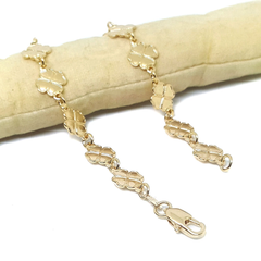 (1-0417-h5) Gold Filled Four Leaf Clover Bracelet, 7-3/4".
