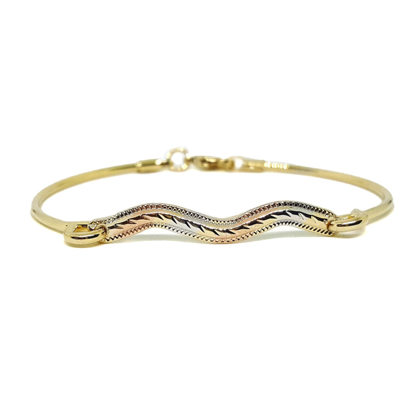 (1-0477-h5) Gold Overlay Three Tone Stackable Bangle Bracelet, 7".