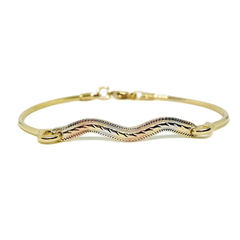 (1-0477-h5) Gold Overlay Three Tone Stackable Bangle Bracelet, 7".