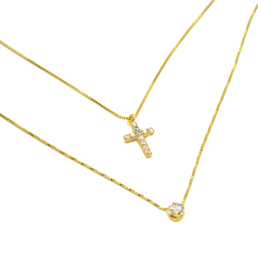 (mnec-903-h9-1) Gold Filled CZ Double Necklace.