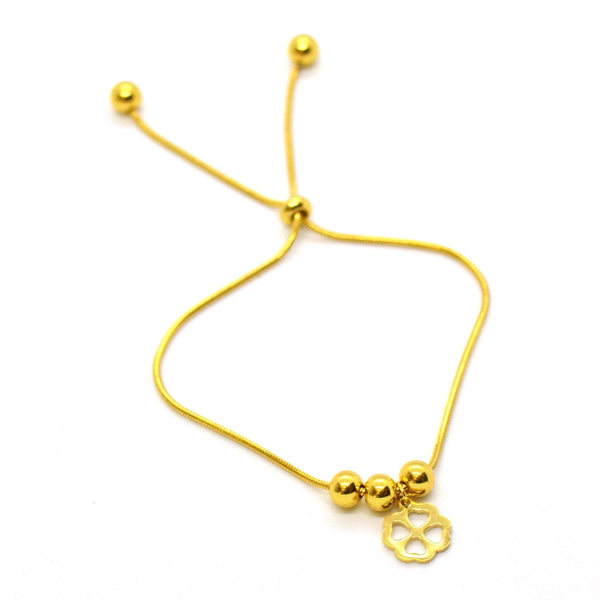 (mbra-928-h9-3) Gold Plated Stainless Steel Adjustable Clover Bracelet.