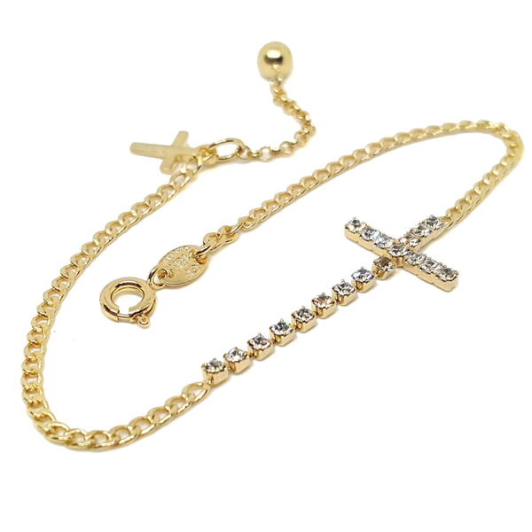 (1-0667-1-h5) Gold filled Crystals Cross Bracelet, 7-1/2".