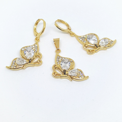 1-6383-h1 Gold Overlay CZ Butterfly Earring and Pendant Set. (5 Colors Available)