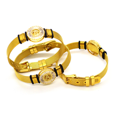 (mbra-1002-h10) Gold Plated Stainless Steel Initials Bracelet.