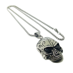 (4-3223-h6) Stainless Steel Large Skull Necklace for Men, 30".