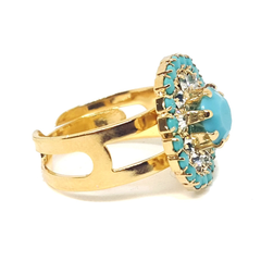 (1-3099-h5) Gold Overlay Turquoise Blue Ring, adjustable.