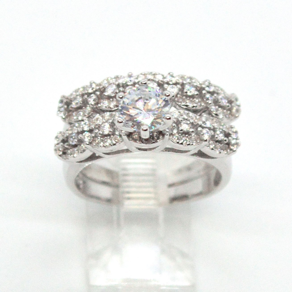 (2-5254-h9) Sterling Silver Women's 2pc Engagement Ring.