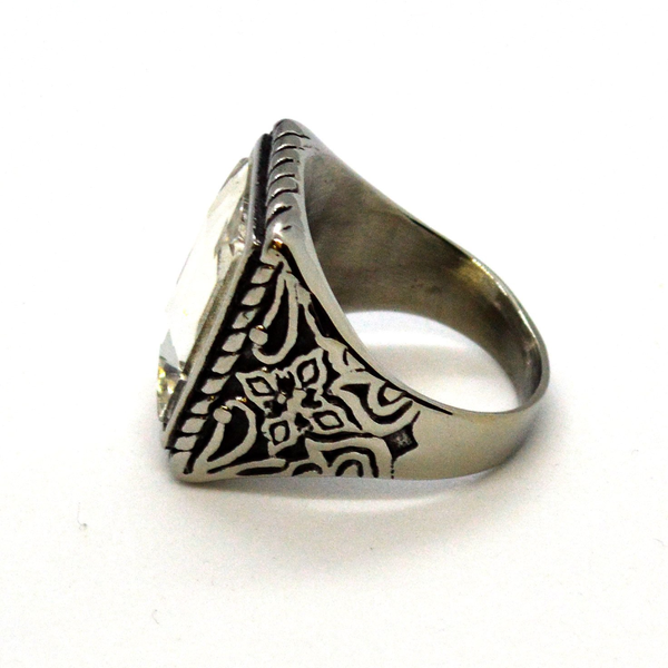 (4-0024-h9) Stainless Steel Large Crystal Ring for Men.