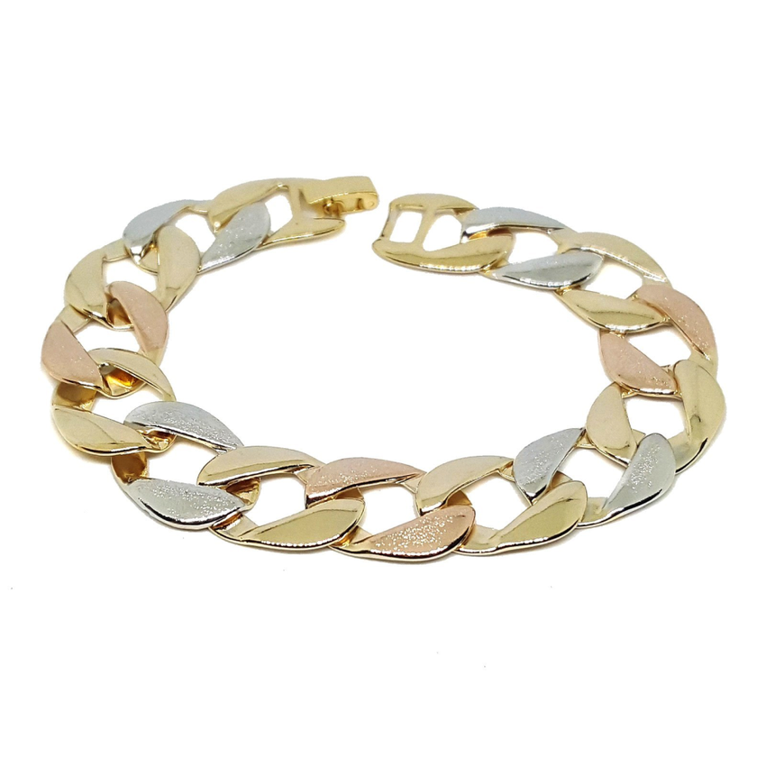 (1-0975-h5) Gold Overlay Three Tone Over-sized Bracelet, 7-3/4".