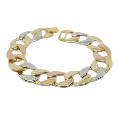 (1-0975-h5) Gold Overlay Three Tone Over-sized Bracelet, 7-3/4".