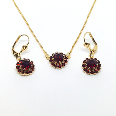 1-6327-h1 Gold Overlay Flower Crystal Earring and Necklace Set. (4 Colors Available)