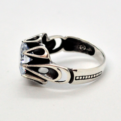 (2-5284-h9-1) Sterling Silver Men's CZ Ring with Black Accent.