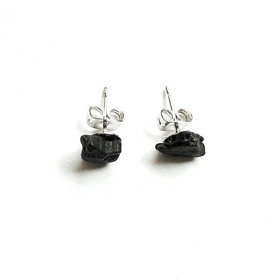 Raw Black Tourmaline Stud Earrings