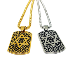 (4-3211-h5) Stainless Steel star of David Tag Necklace, 24".