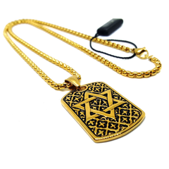 (4-3211-h5) Stainless Steel star of David Tag Necklace, 24".
