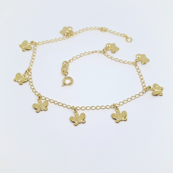 1-0015-h2 Gold Overlay Butterfly Charms Anklet, 10"