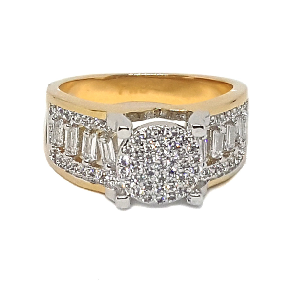 (1-3179-h5) Gold Overlay Two Tone Micro Pave Solitaire Ring.
