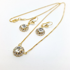 1-6327-h1 Gold Overlay Flower Crystal Earring and Necklace Set. (4 Colors Available)