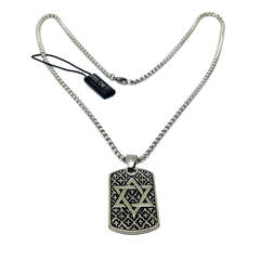 (4-3211-h5) Stainless Steel star of David Tag Necklace, 24".