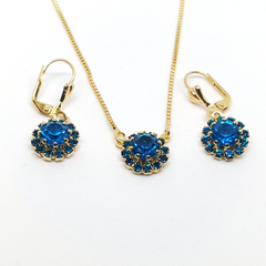 1-6327-h1 Gold Overlay Flower Crystal Earring and Necklace Set. (4 Colors Available)