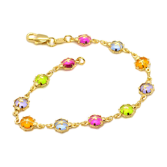 (1-0562-h9) Gold Filled Multi-color Lady Bug Bracelet, 7-1/2".