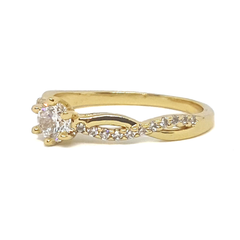 (mrin-615-h6-3) 18kt Gold Overlay CZ Solitaire with CZ Swirl Ring.