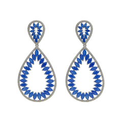 Fronay Co .925 Sterling Silver Marquis Blue Glass and Cz Statement Earrings