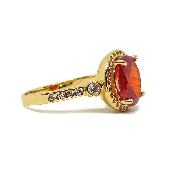 (mrin-615-h6-1) 18kt Gold Overlay Red Orange CZ Ring.