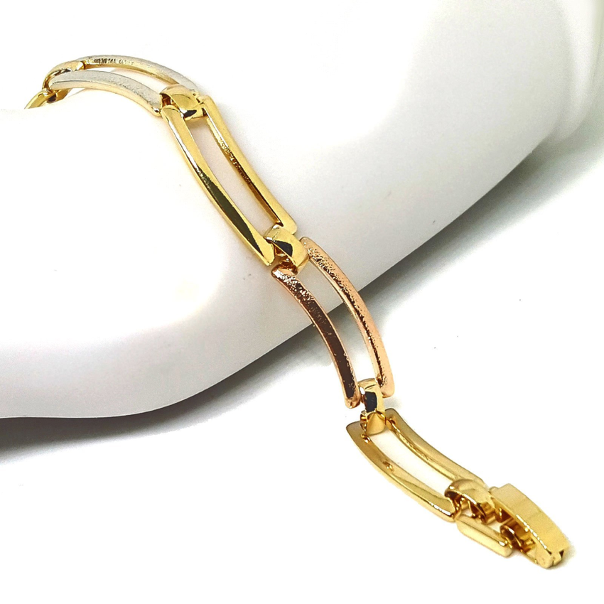 (1-0937-h5) Gold Overlay Three Tone Wave Design Bracelet, 6-3/4".