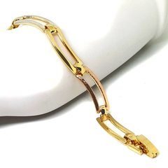 (1-0937-h5) Gold Overlay Three Tone Wave Design Bracelet, 6-3/4".