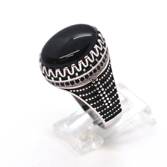 (2-5274-h9-2) Sterling Silver Men's Oval Black Onyx Ring.