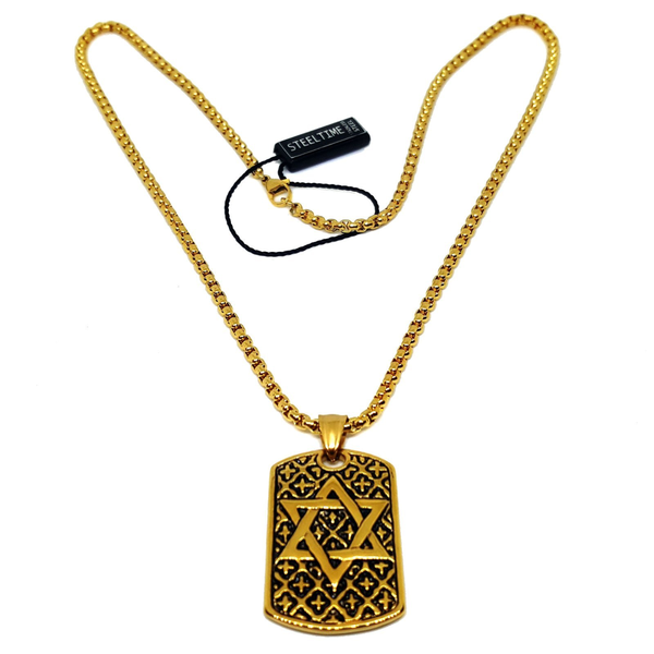 (4-3211-h5) Stainless Steel star of David Tag Necklace, 24".