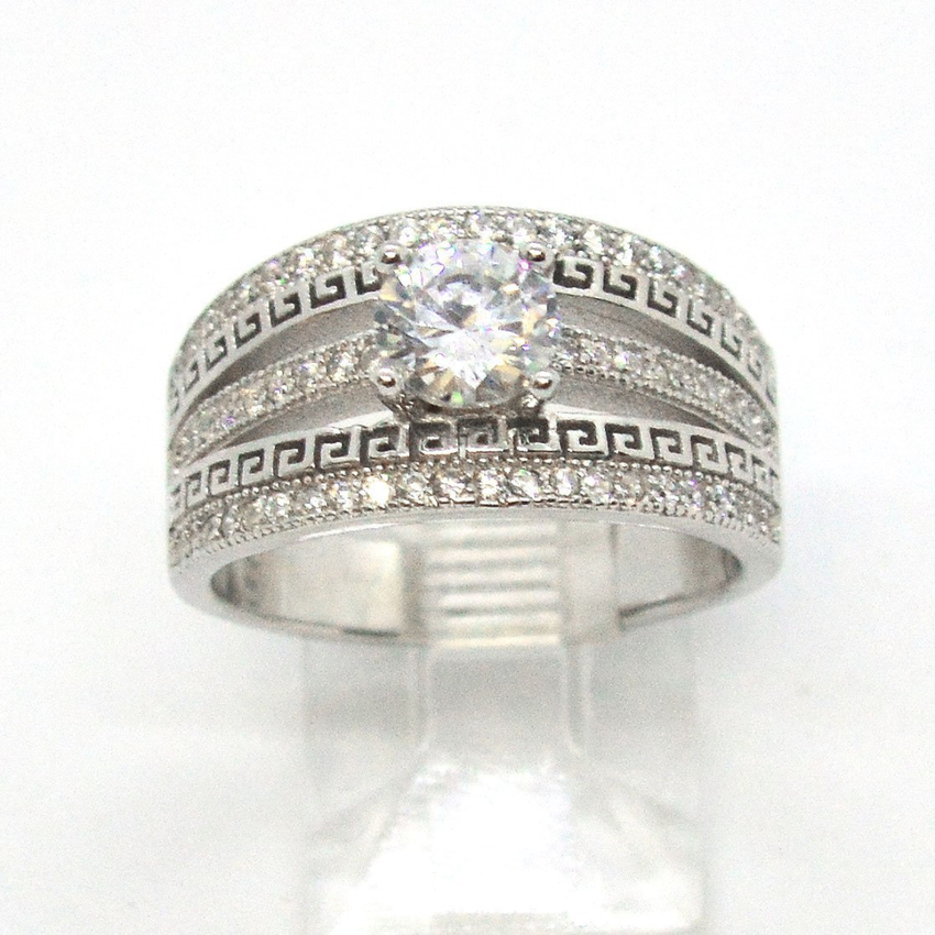 (2-5252-h9) Sterling Silver Women's Greek Design Engagement Ring.