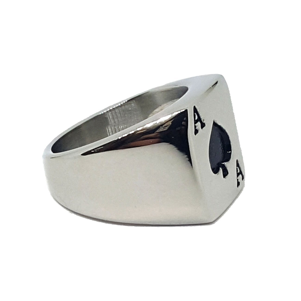 (mrin-504-h5-1) Stainless Steel Ace of Spades Ring for Men.