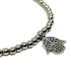 (mbra-604-h6-4) Stainless Steel Bead Bracelet with Hamsa Hand.